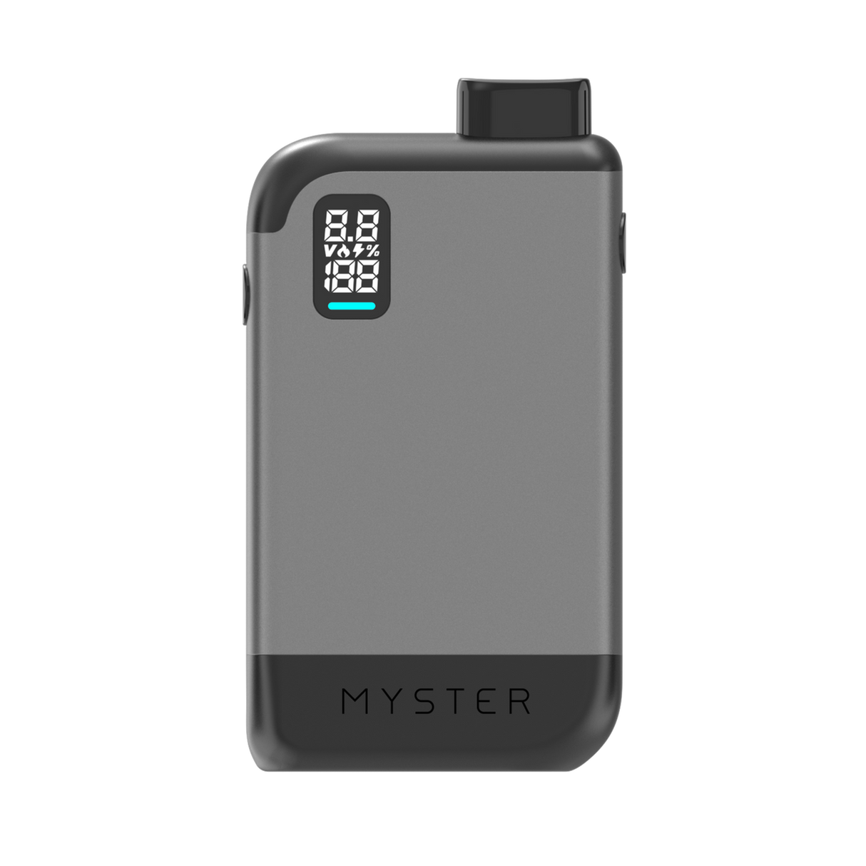 MagBox 510 Battery - Silver: Pocket-sized, two-tone device with digital display, knurled dial, and brand name MYSTER for discreet, magnetic vaping.