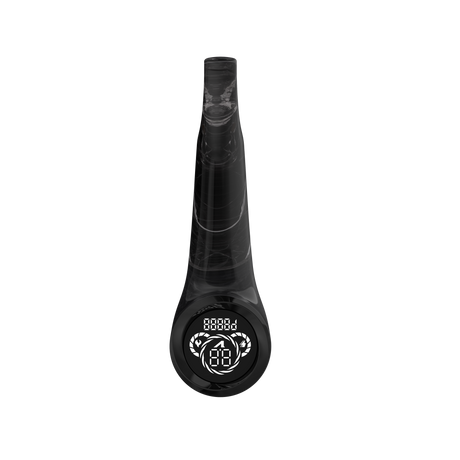 Pype Pro Battery: A sleek, digital tire-pressure gauge head featuring a circular LCD display with icons and a cylindrical valve-attachment for precise tire monitoring.