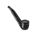 Pype Pro Battery in glossy black with marble texture, sculpted design featuring a long mouthpiece, round bowl with emblem, and MYSTER... branding.