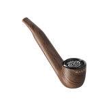 Wooden smoking pipe with black lid, labeled MYSTER. Integrated PYPE PRO battery offers voltage control and LED display for customized vaping sessions.