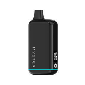 SlickBox V2 510 Battery: A glossy black, pocket-sized vape with OLED screen, built-in mouthpiece, teal accent, and MYSTER branding vertically.