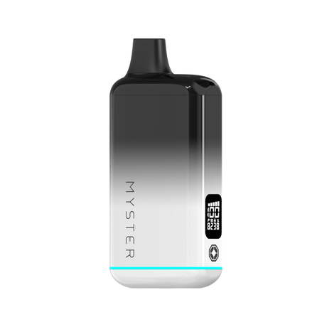 SlickBox V2 510 Battery - pocket-sized vape with LCD display, vertical MYSTER print, teal LED base, mouthpiece, and 100% battery indicator on screen.