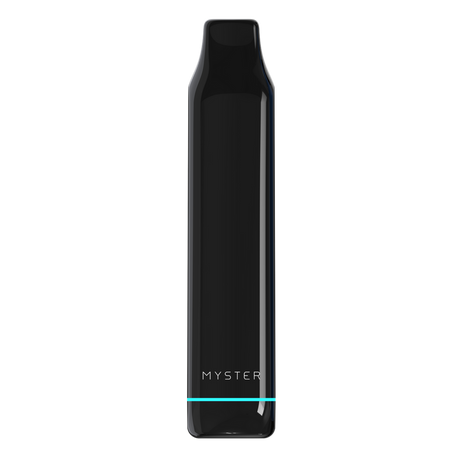 SlickStick Slim 510 Battery: A sleek, pocket-sized vape with an all-black chassis, mouthpiece, and illuminated status indicator, branded “MYSTER” near the bottom.