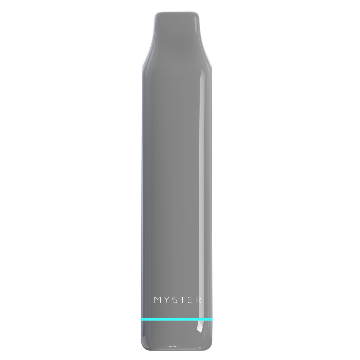 Sleek SlickStick Slim 510 Battery in glossy gray with MYSTER branding; features rounded edges and a cyan accent line, designed for discreet, versatile vaping.