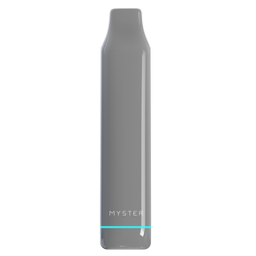 Sleek SlickStick Slim 510 Battery in glossy gray with MYSTER branding; features rounded edges and a cyan accent line, designed for discreet, versatile vaping.