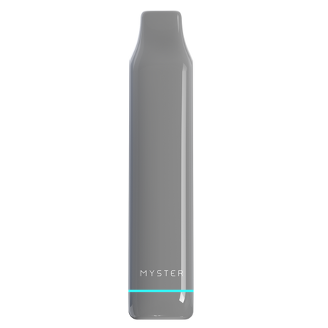 Sleek SlickStick Slim 510 Battery in glossy gray with MYSTER branding; features rounded edges and a cyan accent line, designed for discreet, versatile vaping.