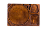 Blazy Susan Dab Tray: Birch wood tray with large circular well, three varied-shaped wells, and five small holes for organized snack serving or item arrangement.