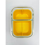 Banger Basket: A yellow plastic container with perforated baskets for dabbing tool cleaning, featuring a handle and sealable lid for convenience and odor control.