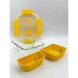Banger Basket showing yellow containers with sealable lids and holes, designed for cleaning dabbing tools with two compartments and convenient handle.