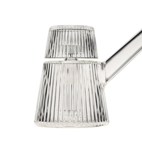 Close-up of the Deco Bubbler, showcasing its ribbed glass texture and smooth spout, blending vintage Art Deco style with modern functionality.