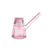 Deco Bubbler: A sculptural pink, ribbed glass vessel with a flared base, tapered top, matching lid, and a side spout, embodying Art Deco elegance and modern precision.