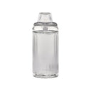 Deco Gravity Bong: A tall, cylindrical clear glass container with fluting, topped by a ribbed lid. Combines Art Deco elegance with modern gravity-powered functionality.