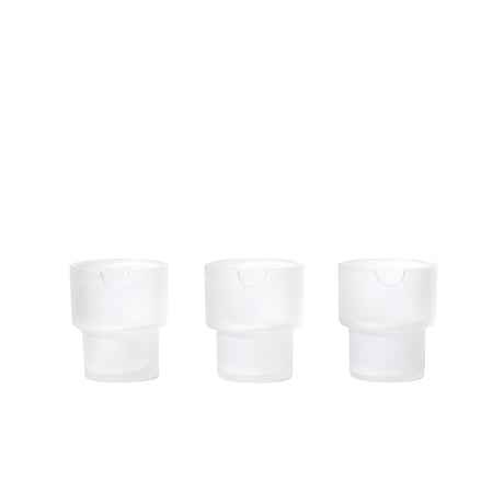 Three translucent white Flower Pot Ashtray Set pieces, stackable with V-notched rims, showcasing minimalist design and sandblasted texture for modern décor.