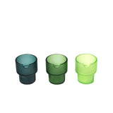 Flower Pots Ashtray Set: Three frosted-glass ashtrays with semicircular notches, handcrafted from durable borosilicate glass, featuring a stackable design and sandblasted texture.