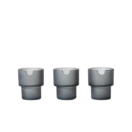 Three identical Flower Pots Ashtray Set pieces, featuring a matte-grey to frosted exterior gradient and glossy white interior, with notched rims for teabag tags or small spoons.