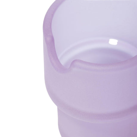 Close-up of the Flower Pots Ashtray Set, highlighting a lavender silicone cup with a frosted exterior, smooth interior, and a pour-spout notch.