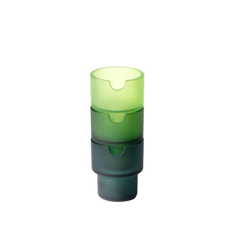Stack of three frosted-glass vessels from the Flower Pots Ashtray Set, featuring a half-moon notch for easy stacking and a sandblasted texture.