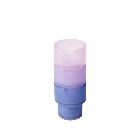 Flower Pots Ashtray Set in frosted pastel ombré, stackable design, handcrafted from borosilicate glass with sandblasted exterior and functional grooves for accessories.