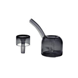 Vesper Bubbler: Two-piece grey-tinted borosilicate glass setup with a globular water chamber and removable bowl, showcasing a compact, elegant design for smooth, water-filtered smoking.