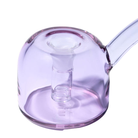 Vesper Bubbler: Purple-tinted, handcrafted borosilicate glass bubbler with rounded base, central down-stem, and side mouthpiece, blending elegance with smooth, water-filtered pulls.