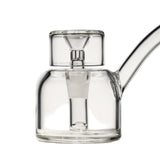 Vesper Bubbler: A small, clear glass attachment for bongs, featuring a bowl, downstem, and joint, crafted for smooth, elegant, water-filtered smoking sessions.
