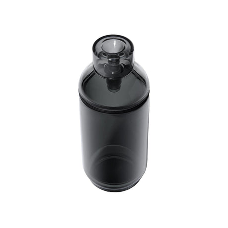 Vesper Gravity Bong, a dark-smoke-tinted cylindrical glass vessel with a screw-on lid and round pour opening, against a white background.