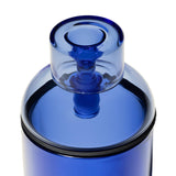 Close-up of Vesper Gravity Bong's cobalt-blue glass top with stopper, showcasing its sleek design and precision-engineered gravity function for smooth pulls.