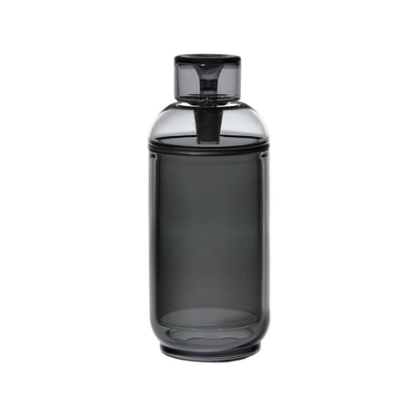 Vesper Gravity Bong, a sleek, smoke-gray cylindrical container with a matching lid, crafted from premium borosilicate glass, designed for smooth, gravity-powered smoking.