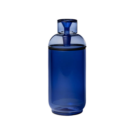 Vesper Gravity Bong, a sleek, cylindrical blue plastic bottle with a funnel cap and black gasket, designed for effortless performance and elegance.