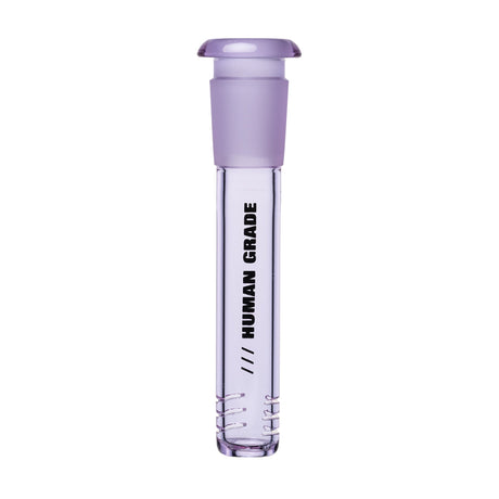 Lavender-tinted borosilicate glass slide stamped HUMAN GRADE, a 14mm precision-fit bowl for water pipes, compatible with standard 14mm female joints.