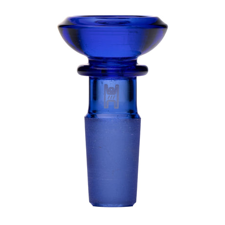 Saucer Flower Bowl - 14mm: A sleek, cobalt-blue borosilicate glass herb bowl with a saucer design for water pipes, featuring a secure fit and smooth airflow.