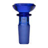 Saucer Flower Bowl - 14mm: A sleek, cobalt-blue borosilicate glass herb bowl with a saucer design for water pipes, featuring a secure fit and smooth airflow.