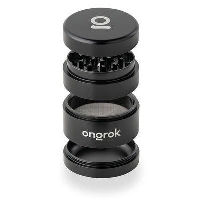 4pcs Aluminum 2.6 EZ Grinder with triangular teeth, deep chambers, magnetic lid, includes a brush and guitar pick for easy herb grinding and storage.