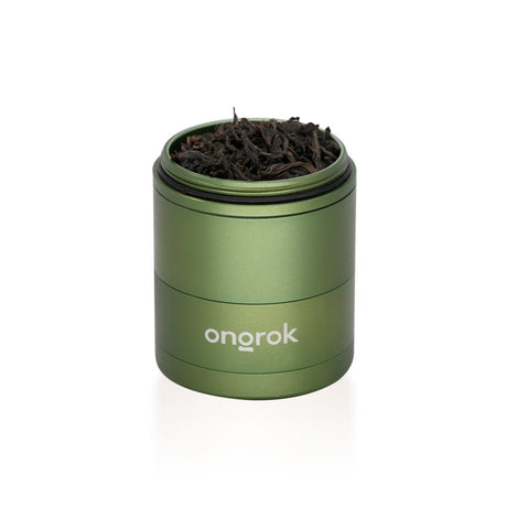 5pcs Aluminum 3 Pyramid Teeth Grinder with Storage, featuring a green container, visible logo, and multi-chamber design for efficient herb grinding.