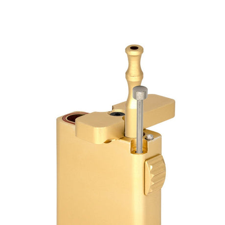 Aluminum Dugout & One Hitter featuring a cylindrical metal design with a magnetic poker tool, ideal for portable, convenient smoking sessions.