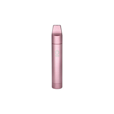 Aluminum Multi-Hitter w/ Cooling Spiral - Black: Slim, metallic-pink cylindrical vape pen with slanted mouthpiece, designed for portability and smooth, discreet use.