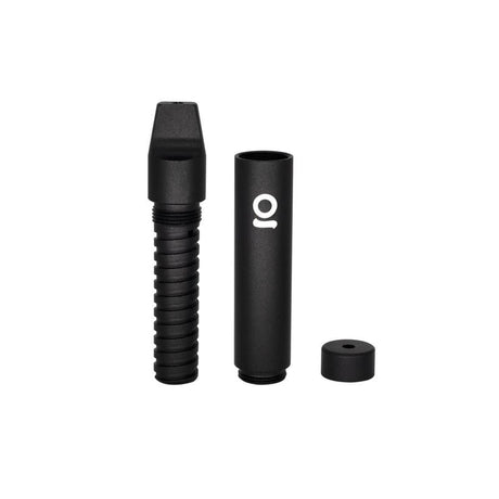 Aluminum Multi-Hitter w/ Cooling Spiral - Black, featuring a sleek cylindrical design with a top chamber and black cap, crafted for discreet, portable use.