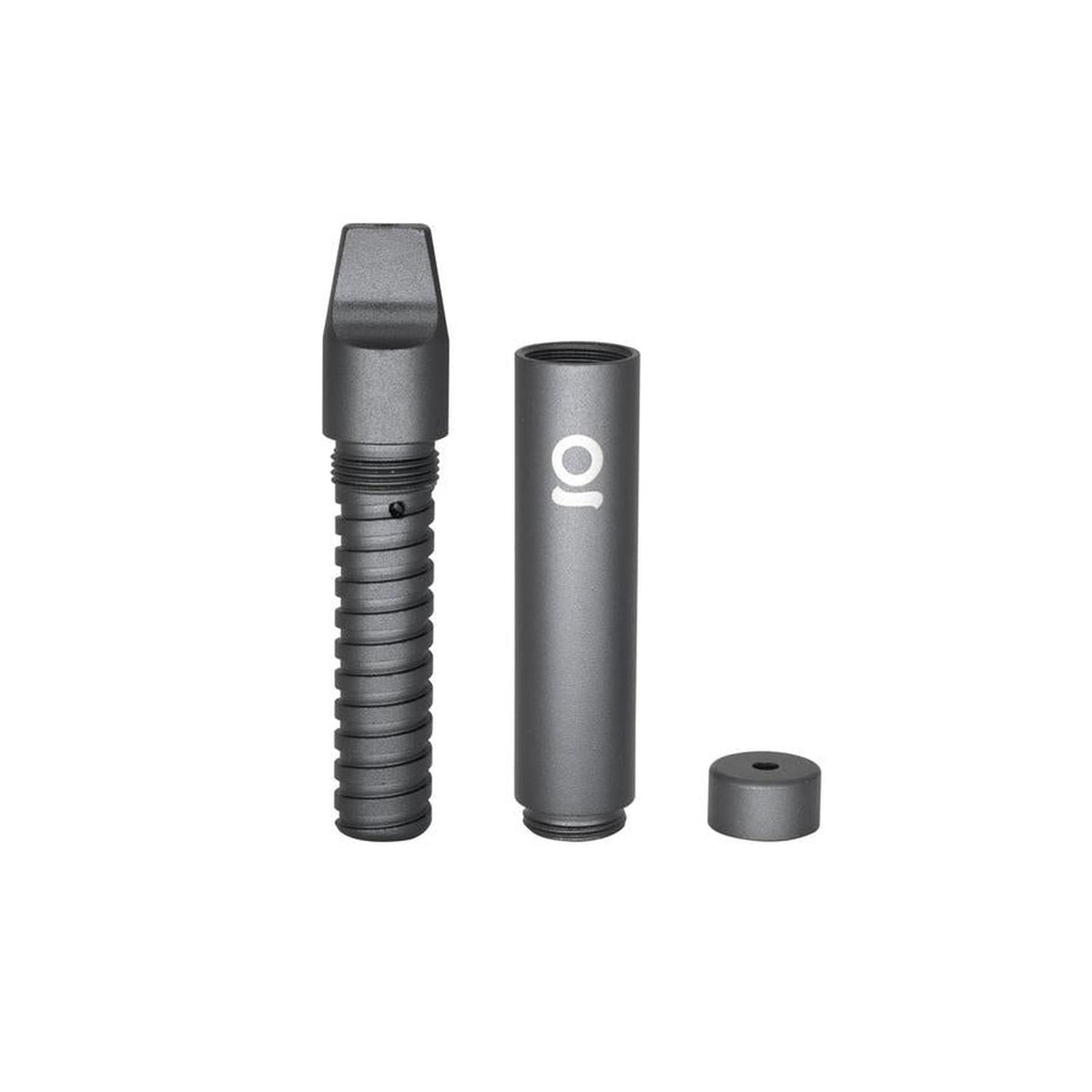 Aluminum Multi-Hitter w/ Cooling Spiral - Black, featuring a central tube with g logo, detachable mouthpiece, and bottom cap, showcasing its sleek, durable design.