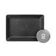 Eco-Tray & Storage Puck featuring a black, non-slip rectangular tray with a round silver aluminum puck for secure, eco-friendly, and portable storage.