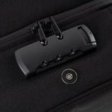 Large Smell Proof Case with Combo Lock features a built-in three-digit lock securing zipper sliders, with a magnetic closure visible on its black fabric surface.