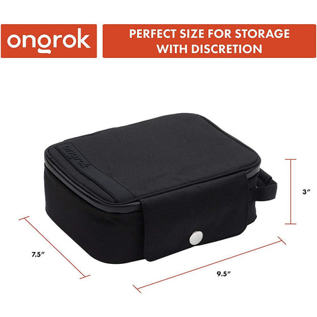 Large Smell Proof Case with Combo Lock, featuring a black pouch with zip-around top, front flap, side loop, and dimensions of 9.5x7.5x3.