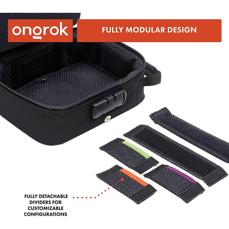 Large Smell Proof Case with Combo Lock by ONGROK, featuring a modular design with detachable dividers and padded mesh interior for customizable storage solutions.
