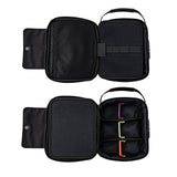 Large Smell Proof Case with Combo Lock, open to show mesh pockets, elastic loops, and adjustable dividers for organized travel storage.