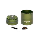 Mini 5 Piece Flower Petal Toothless Grinder with Storage - Black, featuring a cylindrical design, built-in airtight storage chamber, and easy-clean removable screen for consistent grinding.