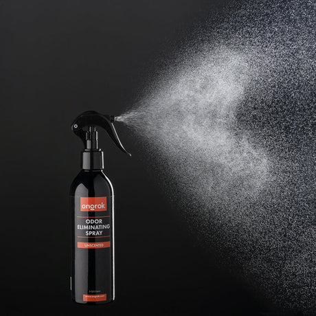 Odor Eliminating Spray - Unscented - 8oz in black spray bottle with red label, black cap, designed to neutralize odors on fabrics and surfaces.