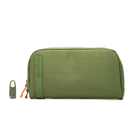 Smell Proof Wallet - Large - Green, featuring a zipper, green fabric, and triple-combo lock for odor protection and organized storage.