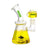 6.5 Glyco Freeze Bong made of borosilicate glass, shown with yellow glycerin liquid inside, featuring a glass percolator and matching glycerin-filled bowl.