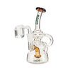 Flood Mini Recycler Dab Rig, featuring a glass structure with brown tube, designed for enhanced flavor and filtration through its intricate recycler system.