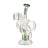 Flood Mini Recycler Dab Rig with green tube and handle, featuring a compact design for enhanced flavor and smooth hits through its intricate recycler system.