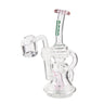 Surge Mini Recycler Dab Rig showcasing a glass body with ergonomic pink and green handle, designed for smooth hits and enhanced terpene flavor through its recycler system.